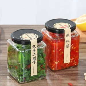 Empty Square Glass Pickle Jar with Metal Lid