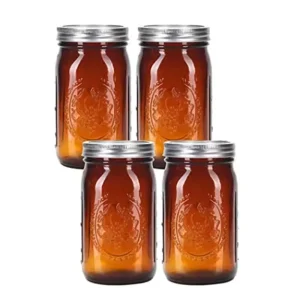 Empty Wide-Mouth 1000ml 32oz Amber Glass Mason Jar with Lid for Canning, Candy, Jam and Pickles