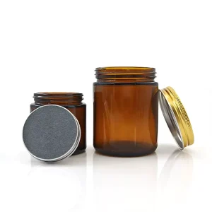 Empty Wide Mouth Brown Storage Containers Big Capacity Round Thicken Wall Straight Sided Aluminum Screw Lids Amber Glass Jars