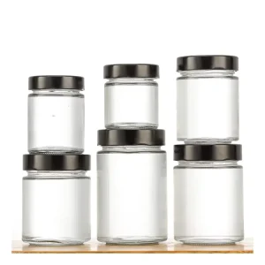 Empty clear Airtight Glass Honey Jar with Metal Lid Round Cylinder Food Grade Chili Sauce Pickle Jam Container Jars Food Storage