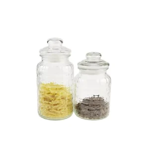 Engraved Clear Glass Storage Jars with Glass Lids for Food Canning