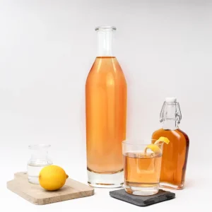 Engraving Round Clear Glass Bottles 250ml 500ml 750ml for Vodka Tequila Whiskey and Spirits with Cork Cap