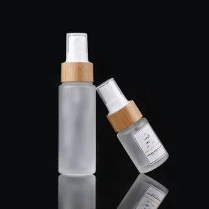 Environmentally Friendly Matte Scrub Fine Mist Bottle 50ml Empty Glass Spray Perfume Bottle with Bamboo Lid