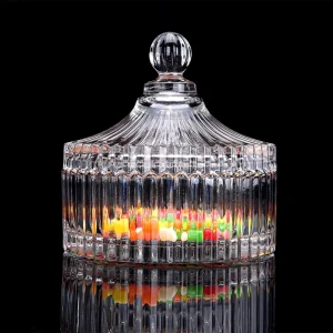 European style Crystal Round head Glass Sugar Jar Transparent Storage Jar Glass Vertical Striped Candy Cup and Sugar VAT