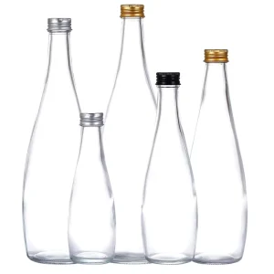 Evian Shaped Cylinder Glass Beverage Bottle 1000ml Eco friendly BPA Free with Aluminum Cap Engraving & Hot Stamping Options