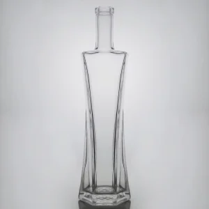 Exquisite Slim Hexagonal Glass Bottle 750ml clear Glass Bottle Vodka Whisky Gin Liquor Glass Bottles with Cork Top