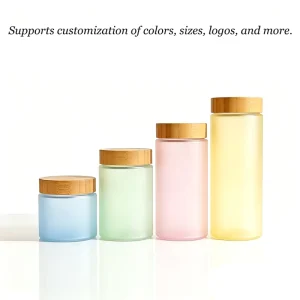 Extra Tall Cylinder Frosted Glass Container Natural Bamboo Cap Custom Logo Color for Organic Body Butter Packaging
