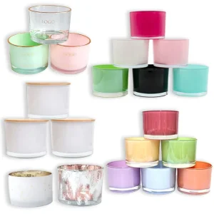 FENGJUN Glossy Wide 3 Wicks Scent Candle Container Glass Candy pink Pearlized Colored Luxury Recycled Candle Jars Holders