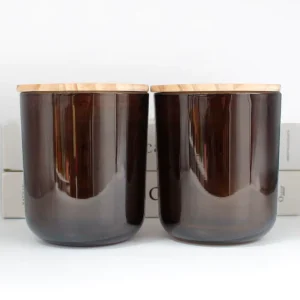 FENGJUN Luxury Vessel 12 oz 16 oz Tumbler Arc Bottom Large Custom logo Candle Empty Amber Glass Jar with Lid