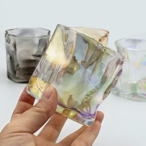 FENGJUN Rainbow Colored Iridescent Strong Glass Candle Jar Irregular Machine Press Made for Christmas Set Packaging