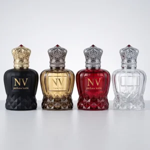 Faceted Glass Perfume Bottle with Crown Cap, Custom Multi-Color Empty Bottle