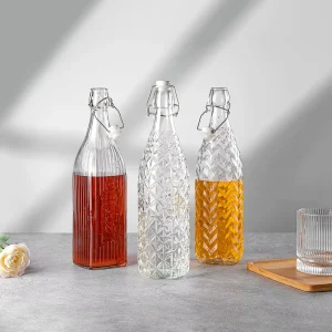Factory 1000ml Glass Water Bottles with Leakproof Lids, Drinking Bottle, Sauce Jar, Juice Beverage Container