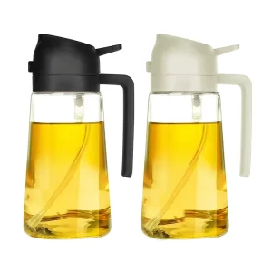 Factory 16oz Glass Oil Bottle with Flip-Top Lid, 2-in-1 Olive Oil Sprayer and Dispenser for Kitchen and Camping