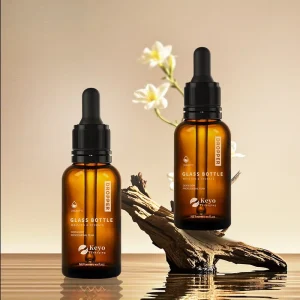Factory 30ml Cylinder Amber Glass Dropper Bottle with Anti Theft Dropper Cap for Serum Toner Essential Oil