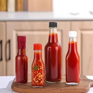 Factory 3oz 5oz 8oz Round and Square Woozy Glass Sauce Bottles for BBQ and Chili Sauce with Plastic Cap