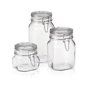 Factory Air Tight Airtight Wide Mouth Glass Bottle Storage Canning Mason Jars Clear Jam Jar With Cap Sealing Metal Clip Top Lids Lid