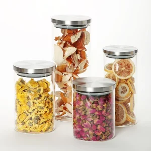 Factory Borosilicate Glass Airtight Food Storage Jars with Metal Lids