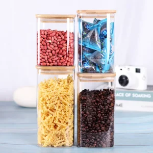 Factory Borosilicate Glass Food Storage Jars Glass Storage Containers Clear Glass Food Canister with Bamboo Lid Airtight