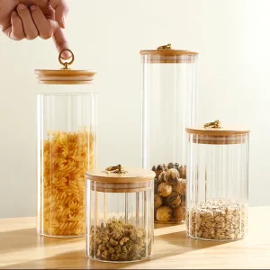 Factory Borosilicate Glass Storage Bottles and Jars with Bamboo Lid for Cookies, Candy, and Cake