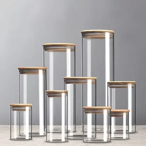 Factory Custom Thickness Kitchen Food Spice Storage Jars with High Borosilicate Glass Lids