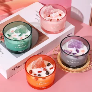 Factory Design A06PS Iridescent Glass Jar 5oz Eco Friendly Aroma Wax Scented Candle with Fragrant Stone for Home Decor