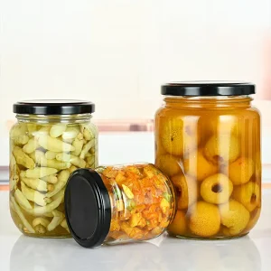 Factory Direct 195ml 240ml 350ml 450ml Round Glass Food Jars with Metal Lids for Pickles Sauces Spices Nuts