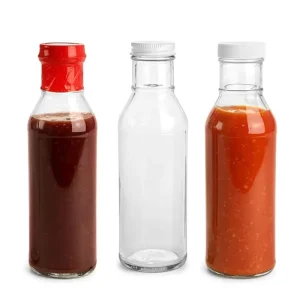 Factory Direct 250ml 350ml 50ml Clear Round Glass Sauce Bottles with Iron Cap 12oz Empty for Chili Tomato Vinegar Oil Packaging