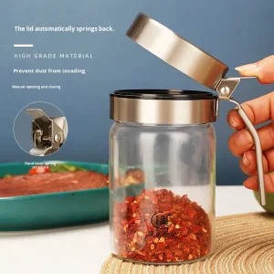 Factory Direct 304 Stainless Steel Lid Moisture-Proof Sealed Glass Spice Container with Spoon