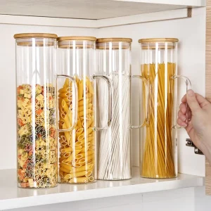 Factory Direct Borosilicate Glass Storage Jar with Airtight Lid and Glass Handle