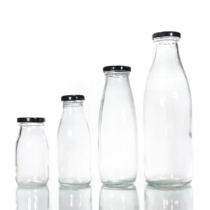 Factory Direct Clear Empty Glass Milk, Beverage, or Juice Bottle with Metal Cap 250ml 500ml 1000ml