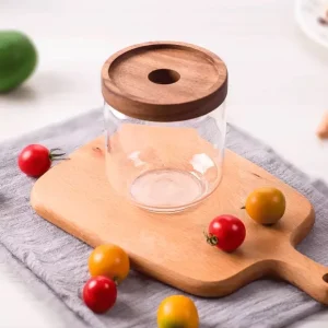 Factory Direct Low MOQ OEM Borosilicate Glass Acacia Wood Lid Storage Jar Glass Food Jar Natural Eco Friendly Reusable