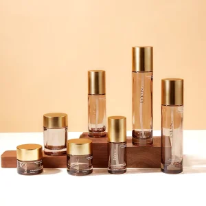 Factory Direct Luxury Amber Glass Cosmetic Set 30 50 100 120ml Pump Bottle 20 30 50g Jar Screen Printing Customizable