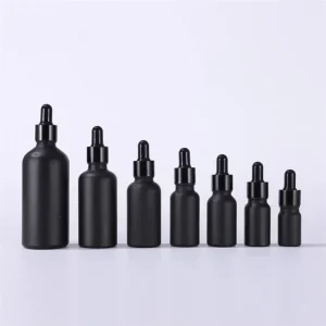 Factory Direct Sales Matte Black Glass Dropper Bottle with Screen Printing for Essential Oil Essence Serum Liquid Packaging