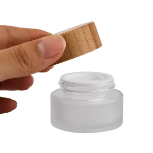 Factory Direct Supply 5g 15g 30g 50g 100g Frosted Clear Glass Container Jar With Real Bamboo Wooden Lid For Cosmetic Package