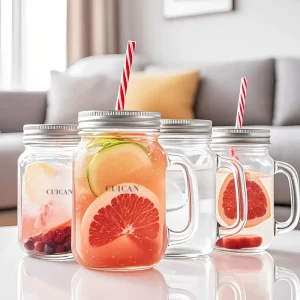 Factory Food-Grade Clear Jam Glass Mason Jar with Lid and Handle