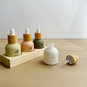 Factory Frosted Perfume Essential Oil Bottle with Bamboo Dropper Custom Face Serum Bottle Glass Dropper Bottle 30ml