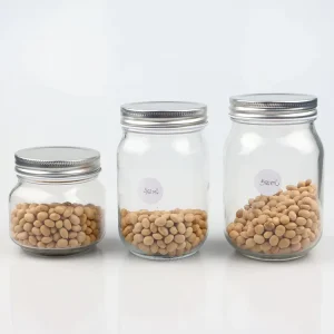Factory Glass Canning Jar with Lid 250ml 500ml 1000ml Glass Mason Jars in Bulk with Silver Metal Lid