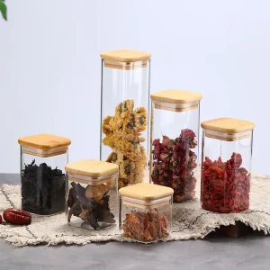 Factory Glass Food Storage Jars Clear Borosilicate Glass Food Canister with Bamboo Lid Airtight