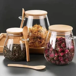 Factory Glass Jar with Spoon for Food Storage