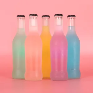 Factory Hot Frosted 275ml Empty Beverage Wine Glass Bottles Soft Drink Glass Bottle with Crown Lids