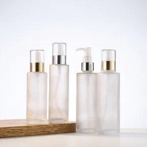 Factory Lanzhong Glass 120ml Cosmetic Refillable Duckbill Pump Transparent Lotion Spray Bottle Skin Care Serum