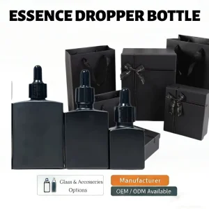 Factory Mens 100ml Glass Dropper Bottle Empty Rectangle Amber Essential Oil Face Serum Lotion Bottle with Box