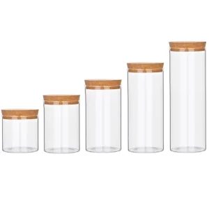 Factory Multi Size Food Grade Glass Storage Jar with Cork Lid