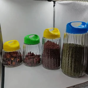 Factory Price Candy Jars Glass Food Container Jar Transparent Convenience Store Glass Jar With Plastic Handle