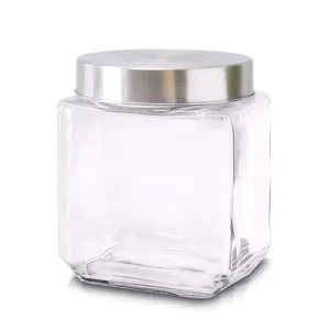 Factory Price Custom clear square clear Glass Honey Jars Food Container Glass Jar With Metal Lid