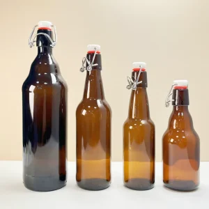 Factory Price Empty Round Amber 330ml 500ml 750ml 1000ml Brown Glass Beer Bottle with Swing Top