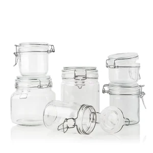 Factory Price Glass Jars with Aluminum Flip Lids Airtight Locking Clamp Lid 50ml to 500ml Capacities