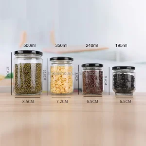 Factory Produced Food Grade Empty Clear Round Glass Honey Jars 195ml 240ml 350ml 500ml with Lids