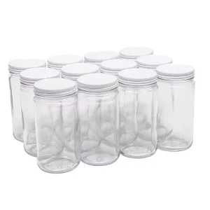 Factory Round Transparent Custom clear Straight Side Glass Food Storage Honey Jam Jellies Candle Jar with White Cap