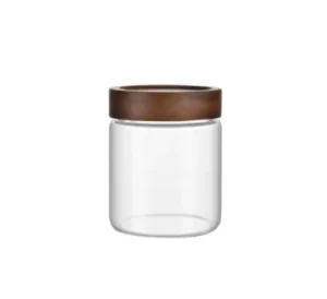 Factory Sale Cylinder Sealed Air Tight Kitchen Glass Spice Jar Container With Wood Lid Round Glass Storage Tank
